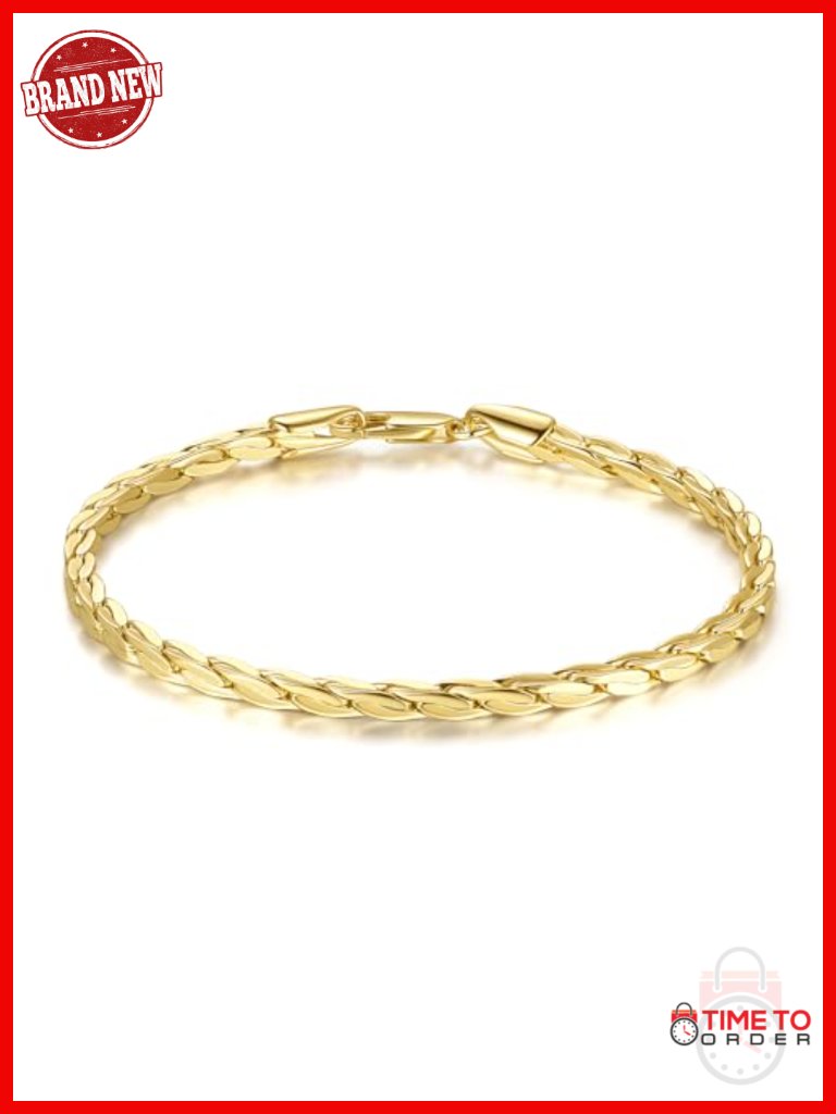 14k Gold Plated Double Braided Chain Bracelet Delicate Lobster Clasp Non Tarnish